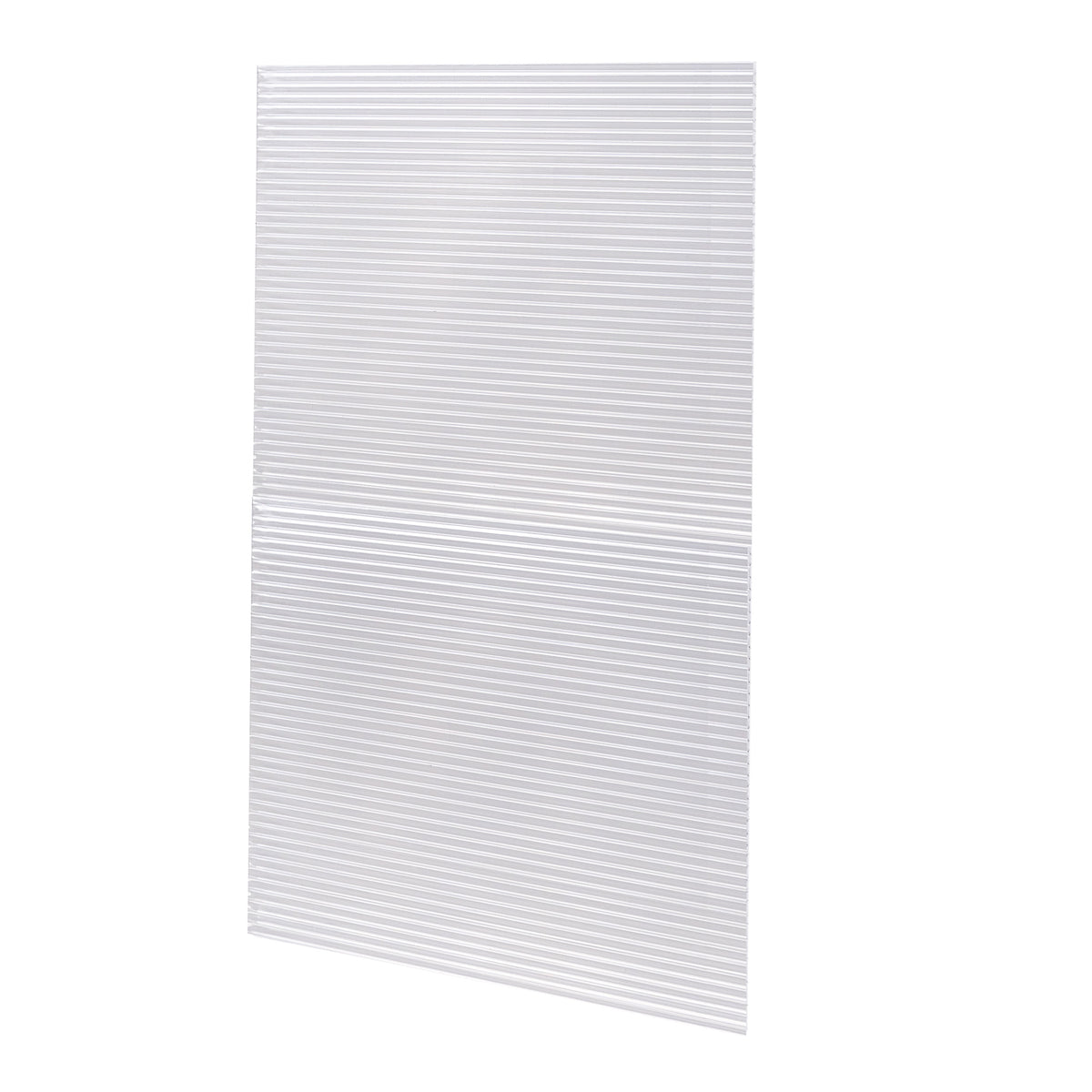 Clear polycarbonate sheet with a ribbed texture, designed for durability and light diffusion in a 6ft x 8ft greenhouse setup