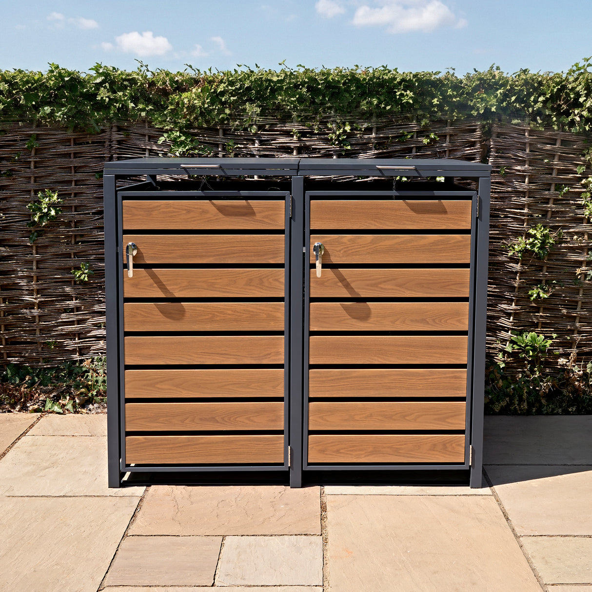 Double Wheelie Bin Metal Storage - Anthracite & Wood - view 4