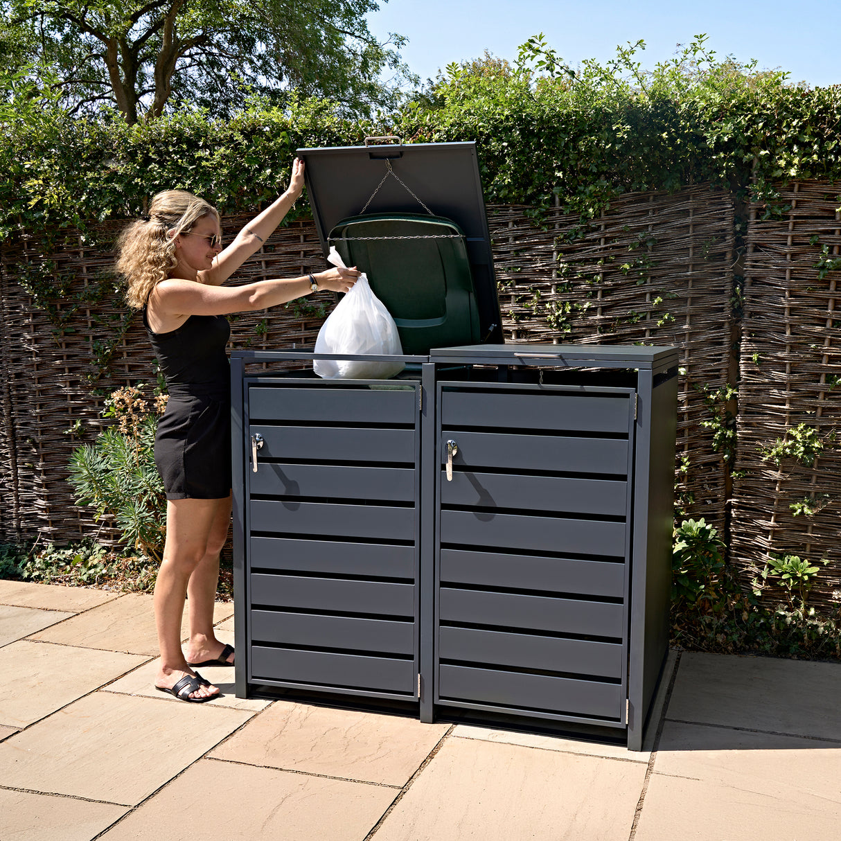 Double Wheelie Bin Metal Storage - Anthracite Grey - view 12