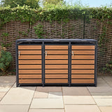 Triple Wheelie Bin Metal Storage - Anthracite & Wood - view 4