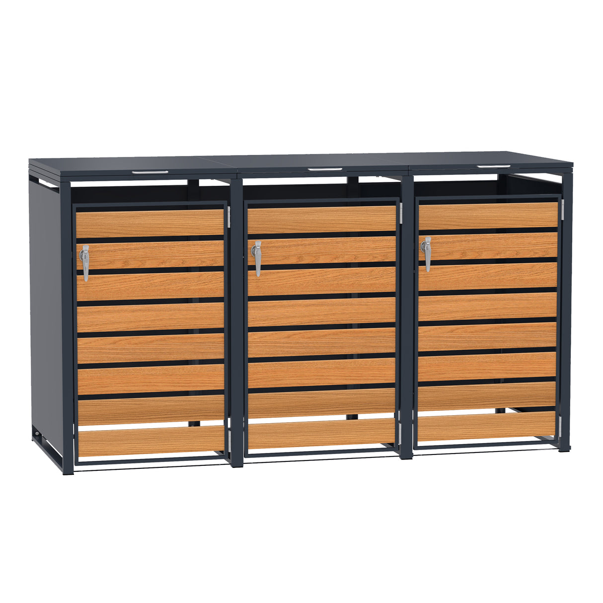 Triple Wheelie Bin Metal Storage - Anthracite & Wood