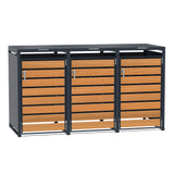 Triple Wheelie Bin Metal Storage - Anthracite & Wood