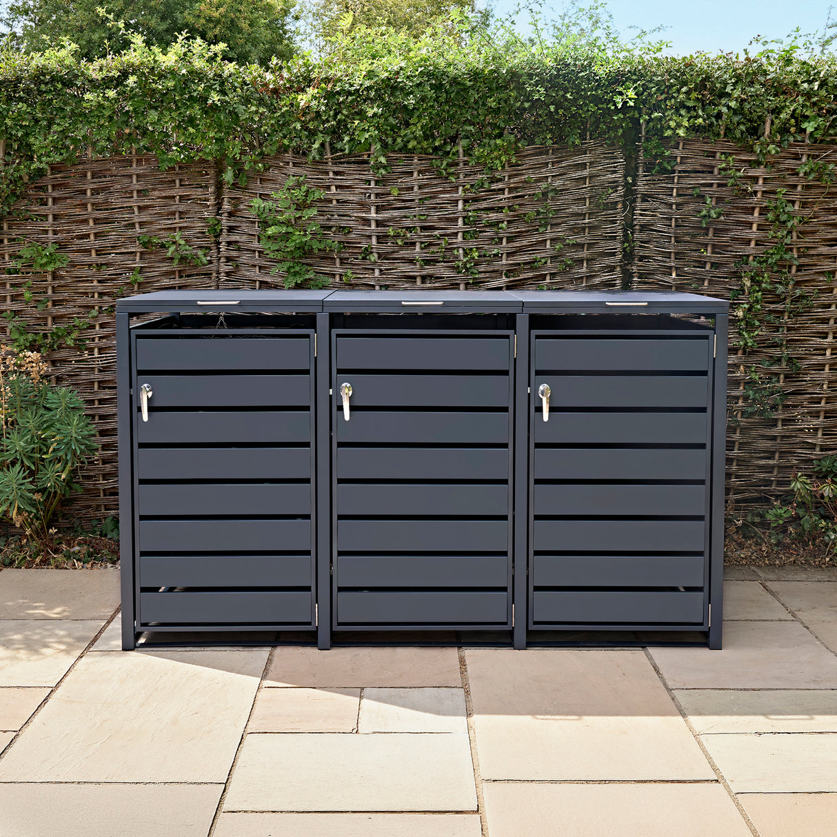 Triple Wheelie Bin Metal Storage - Anthracite Grey - view 4