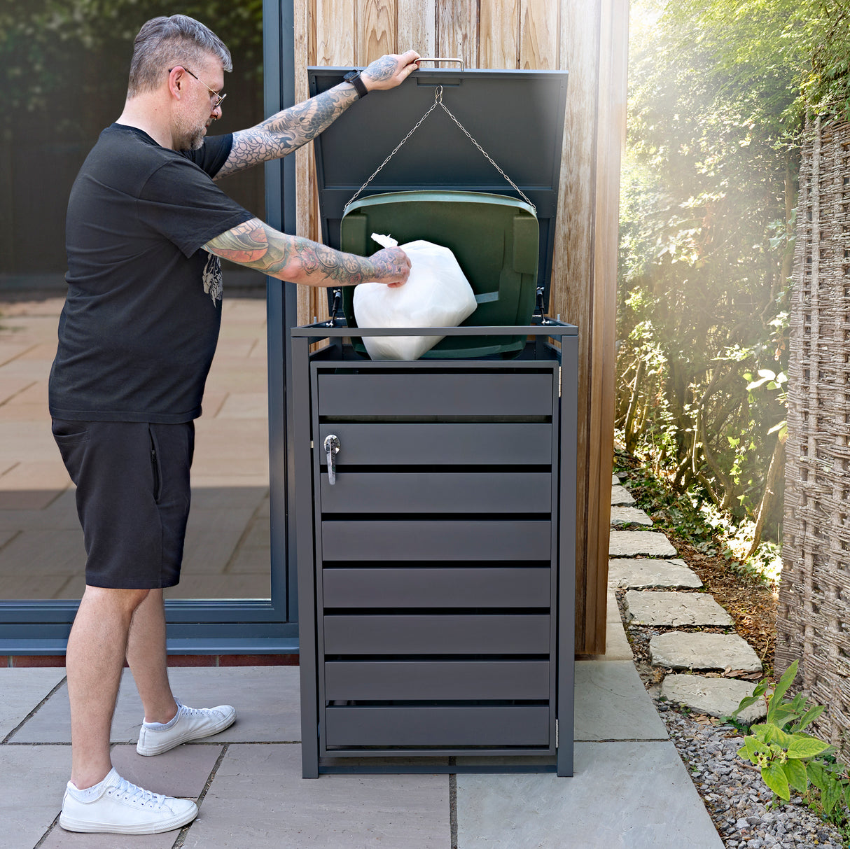 Single Wheelie Bin Metal Storage - Anthracite Grey - view 12