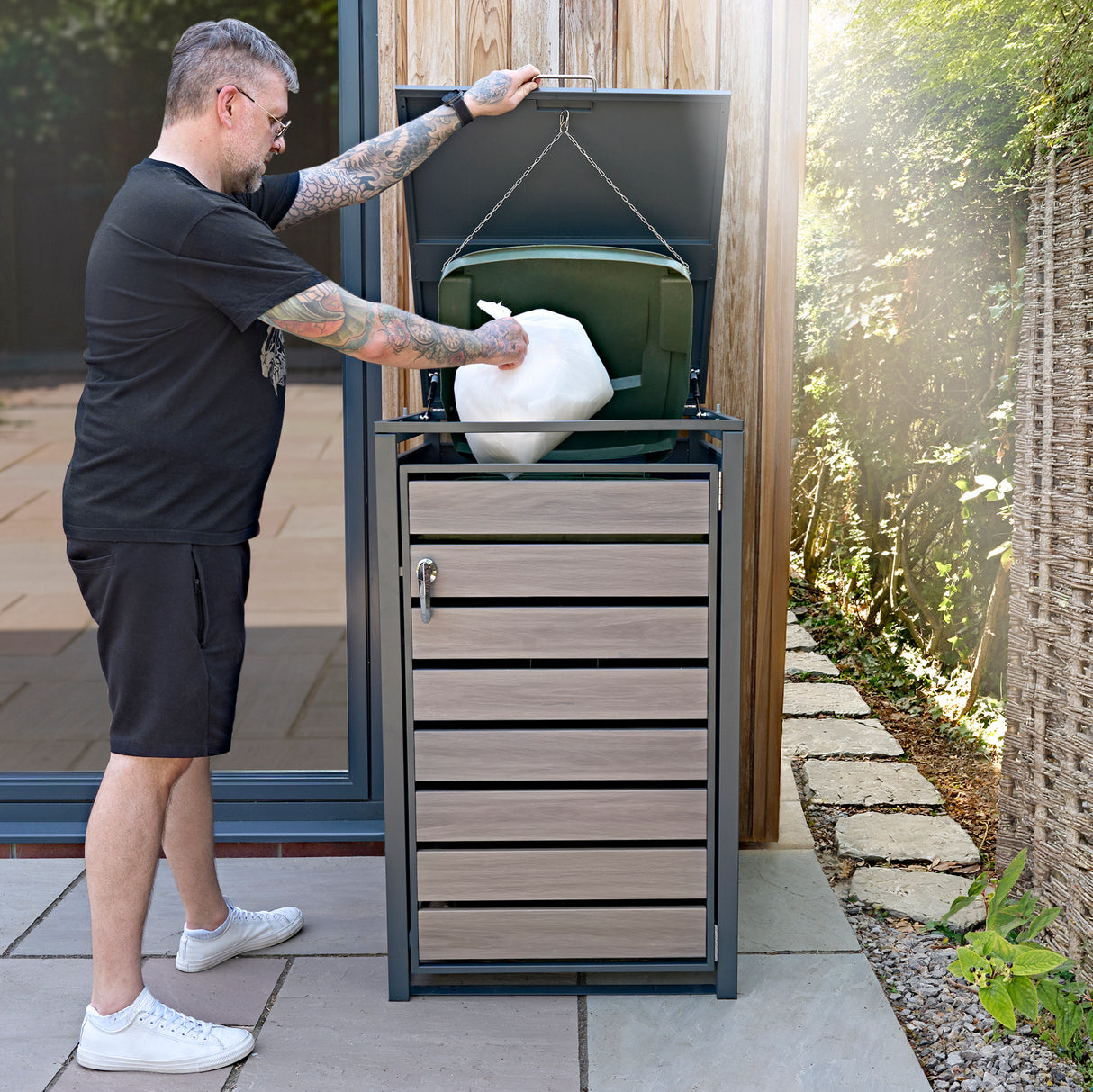 Single Wheelie Bin Metal Storage - Anthracite Grey Wood - view 12