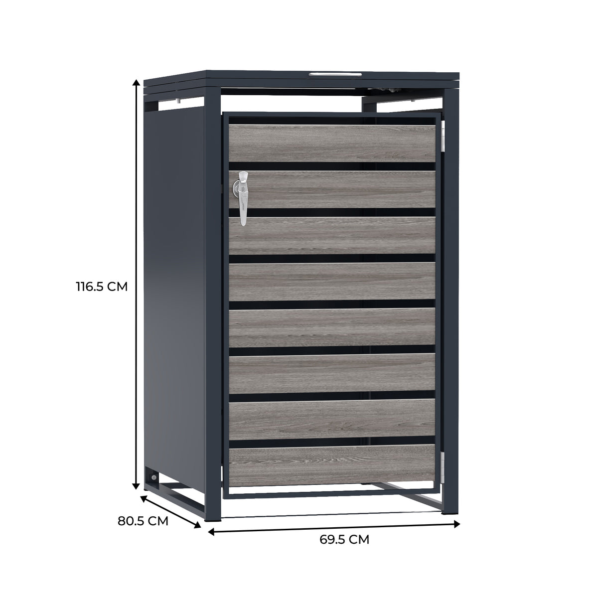 Single Wheelie Bin Metal Storage - Anthracite Grey Wood