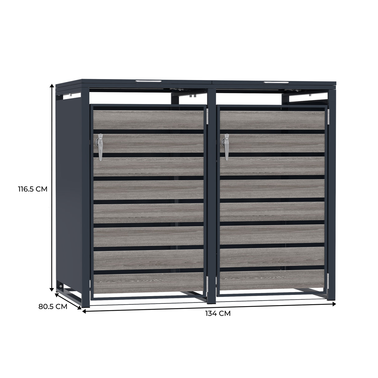 Double Wheelie Bin Metal Storage - Anthracite Grey Wood