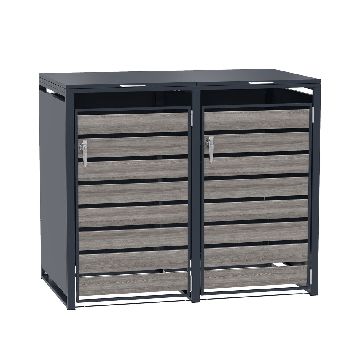 Double Wheelie Bin Metal Storage - Anthracite Grey Wood