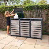 Triple Wheelie Bin Metal Storage - Anthracite Grey Wood - view 12
