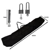 Large grey motorbike tent with sturdy poles, locks, and a compact carrying bag, ideal for outdoor protection and travel