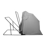 Large grey motorbike tent with a sturdy black frame, featuring a spacious design for protection against weather elements