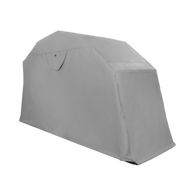 Grey XL motorbike tent featuring a durable, weather-resistant material with a spacious, aerodynamic design for optimal protection