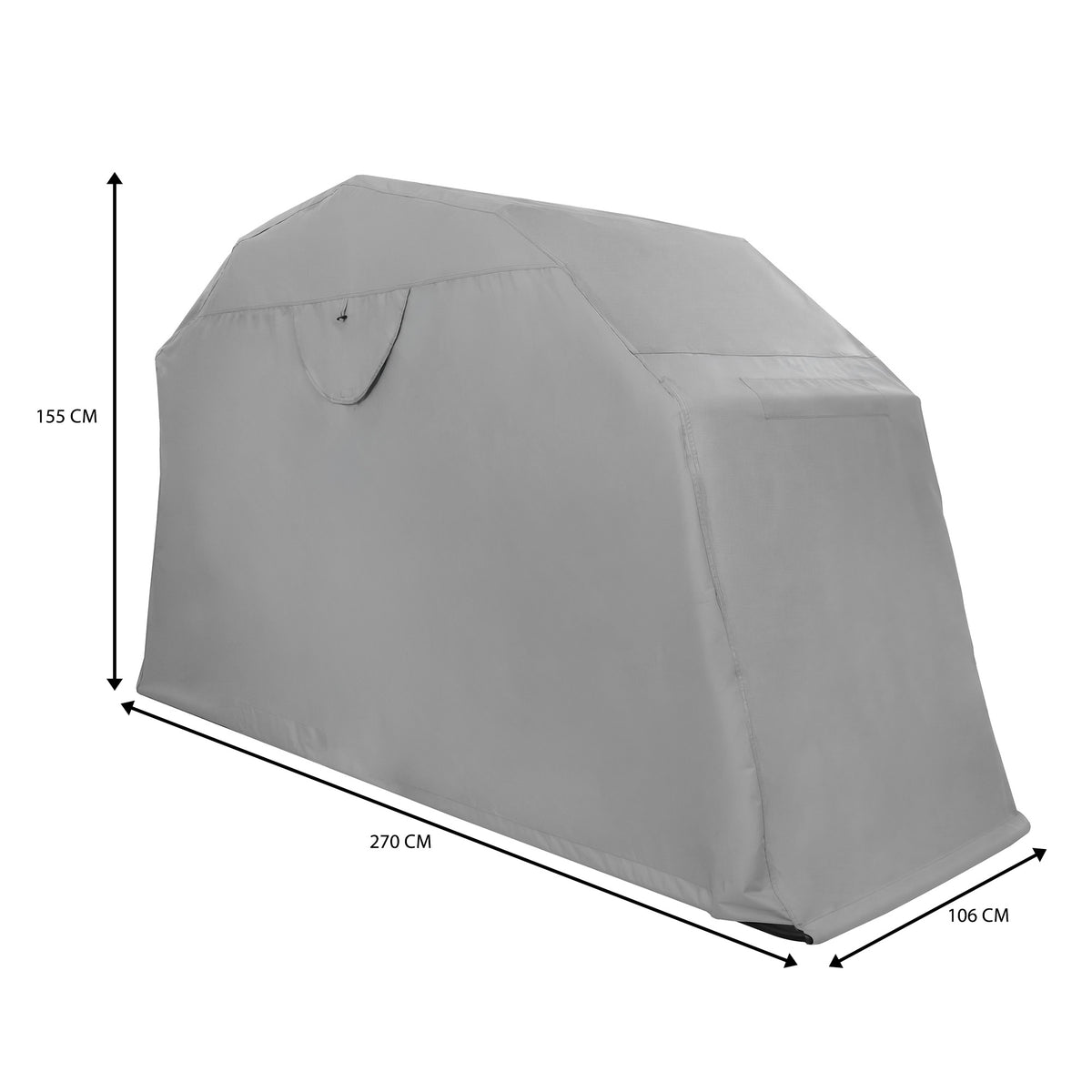 Medium motorbike tent in grey, featuring a durable fabric, spacious design, and dimensions of 270 cm x 106 cm x 155 cm for optimal protection