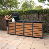 Quadruple Wheelie Bin Metal Storage - Anthracite & Wood - view 12