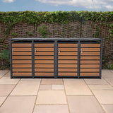 Quadruple Wheelie Bin Metal Storage - Anthracite & Wood - view 4