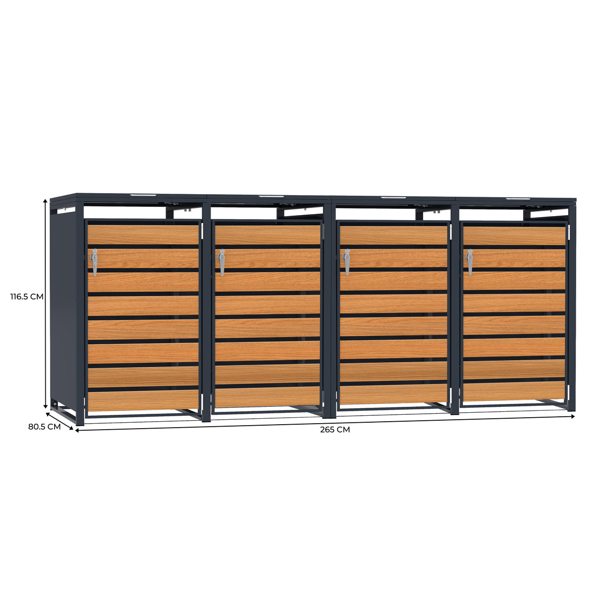 Quadruple Wheelie Bin Metal Storage - Anthracite & Wood