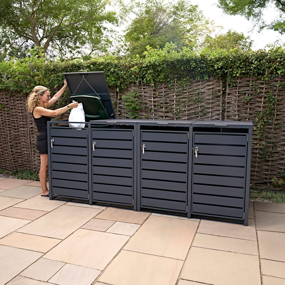 Quadruple Wheelie Bin Metal Storage - Anthracite Grey - view 12