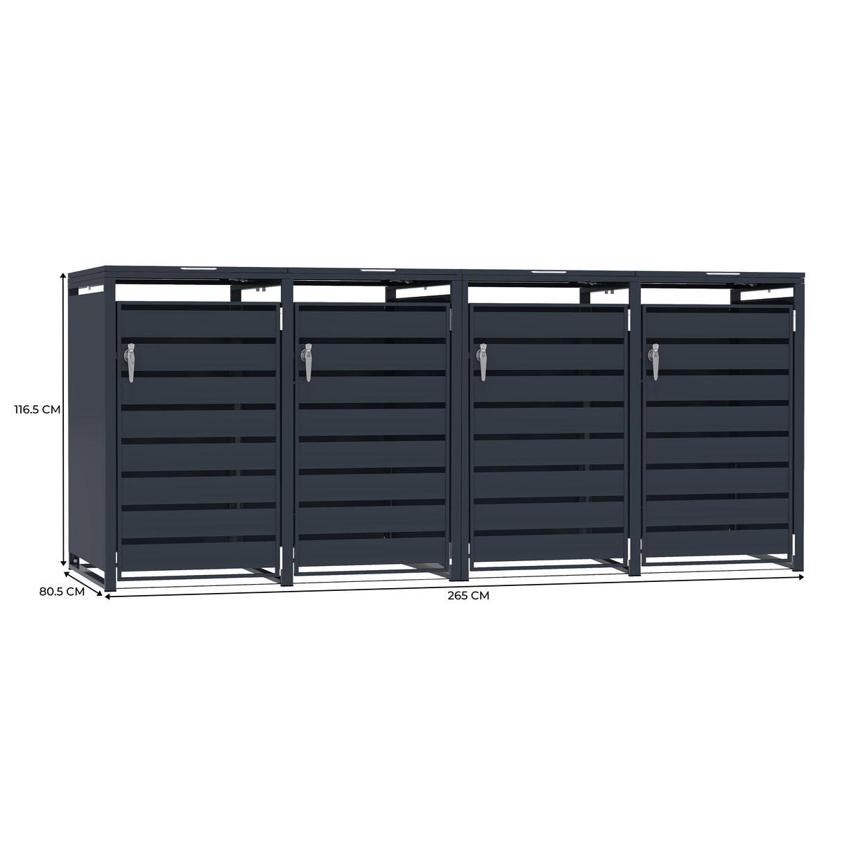 Quadruple Wheelie Bin Metal Storage - Anthracite Grey