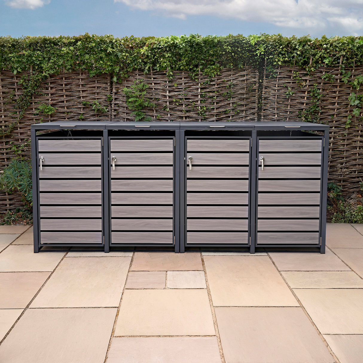Quadruple Wheelie Bin Metal Storage - Anthracite Grey Wood - view 4