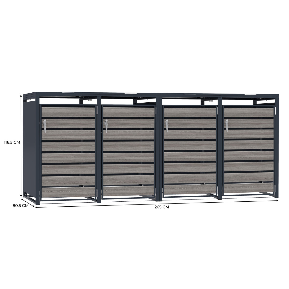 Quadruple Wheelie Bin Metal Storage - Anthracite Grey Wood