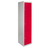 Metal Storage Lockers - Three Doors, Flatpacked, Red