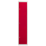 Metal Storage Lockers - Three Doors, Flatpacked, Red