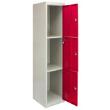 Metal Storage Lockers - Three Doors, Flatpacked, Red