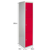 Metal Storage Lockers - Three Doors, Flatpacked, Red