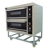 KuKoo large commercial pizza oven with two baking chambers, stainless steel finish, control panel, and sturdy wheeled base