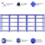 5 x 90cm Blue Storage Racks with 4200kg Capacity, Free Bay Connectors and Mallet