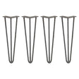 Raw steel hairpin legs in a sleek 3-prong design, measuring 16 inches tall, perfect for DIY furniture projects