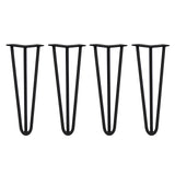 4 x 14" Hairpin Legs - 3 Prong - 12mm - Black