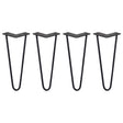 Black 4 x 12-inch hairpin legs with a sleek, modern design, featuring a sturdy 10mm metal construction and two prongs for stability