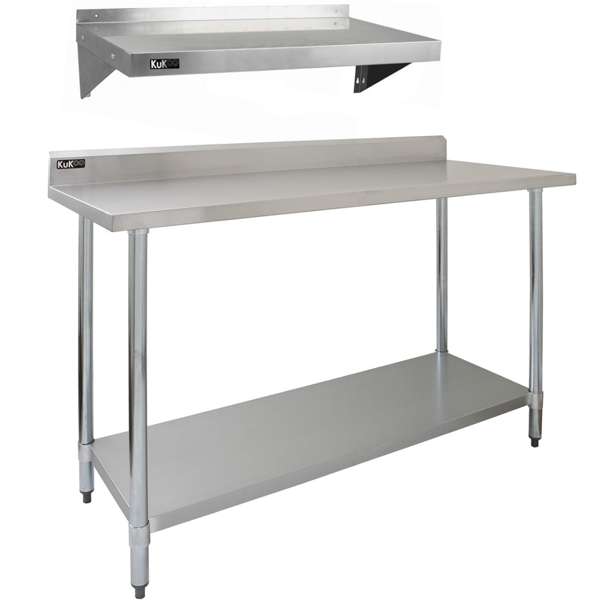 5ft Stainless Steel Catering Bench & 2 x Wall Mounted Shelves