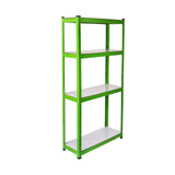 Water-resistant greenhouse racking in vibrant green, featuring three sturdy white shelves and a durable metal frame for optimal organization