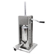 Stainless steel 3-litre sausage stuffer with a sturdy base, vertical design, and a hand crank for easy operation