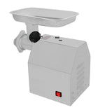 Stainless steel KuKoo commercial meat grinder with a large feeding tray, control switch, and sturdy design for efficient grinding
