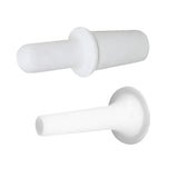Two white plastic stuffing tubes for the KuKoo Commercial Meat Grinder, featuring smooth surfaces and tapered ends for easy use