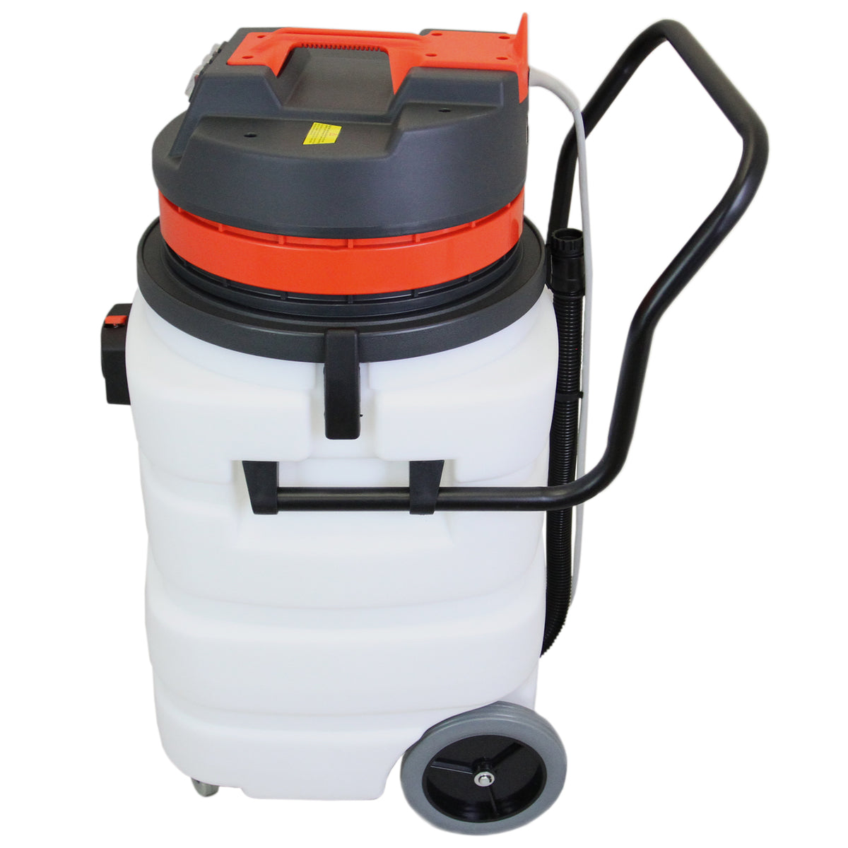 90L Maxblast industrial vacuum with a sturdy white body, orange lid, and black handle, designed for wet and dry cleaning tasks