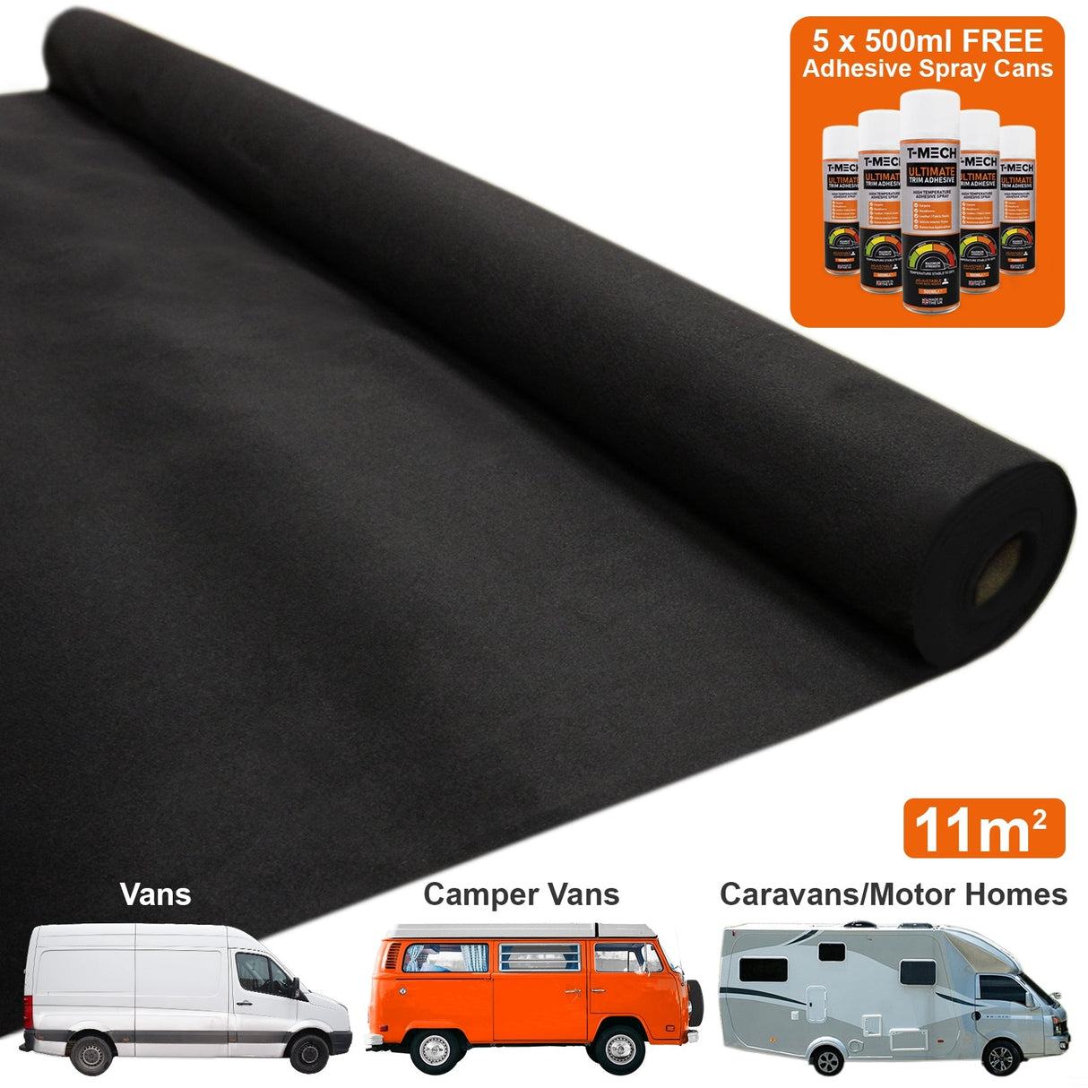 Van Carpet Lining / Black & 5 Adhesive Cans