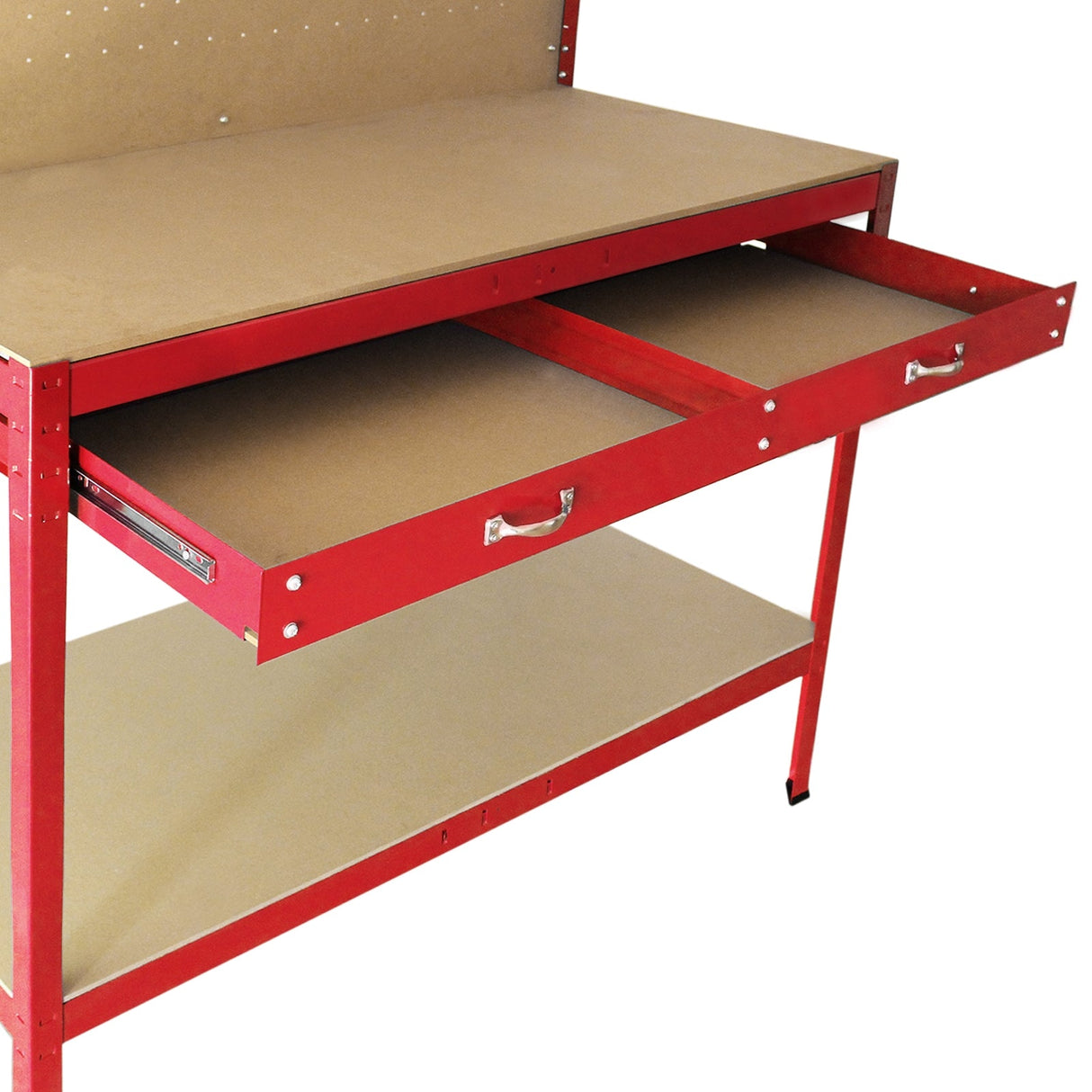 Workbench With Pegboard And Drawer In Red