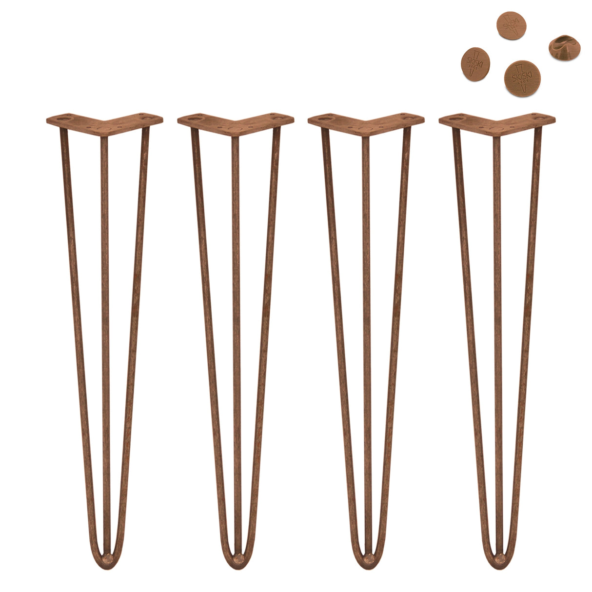 4 x 28" Hairpin Legs - 3 Prong - 12mm - Antique Copper