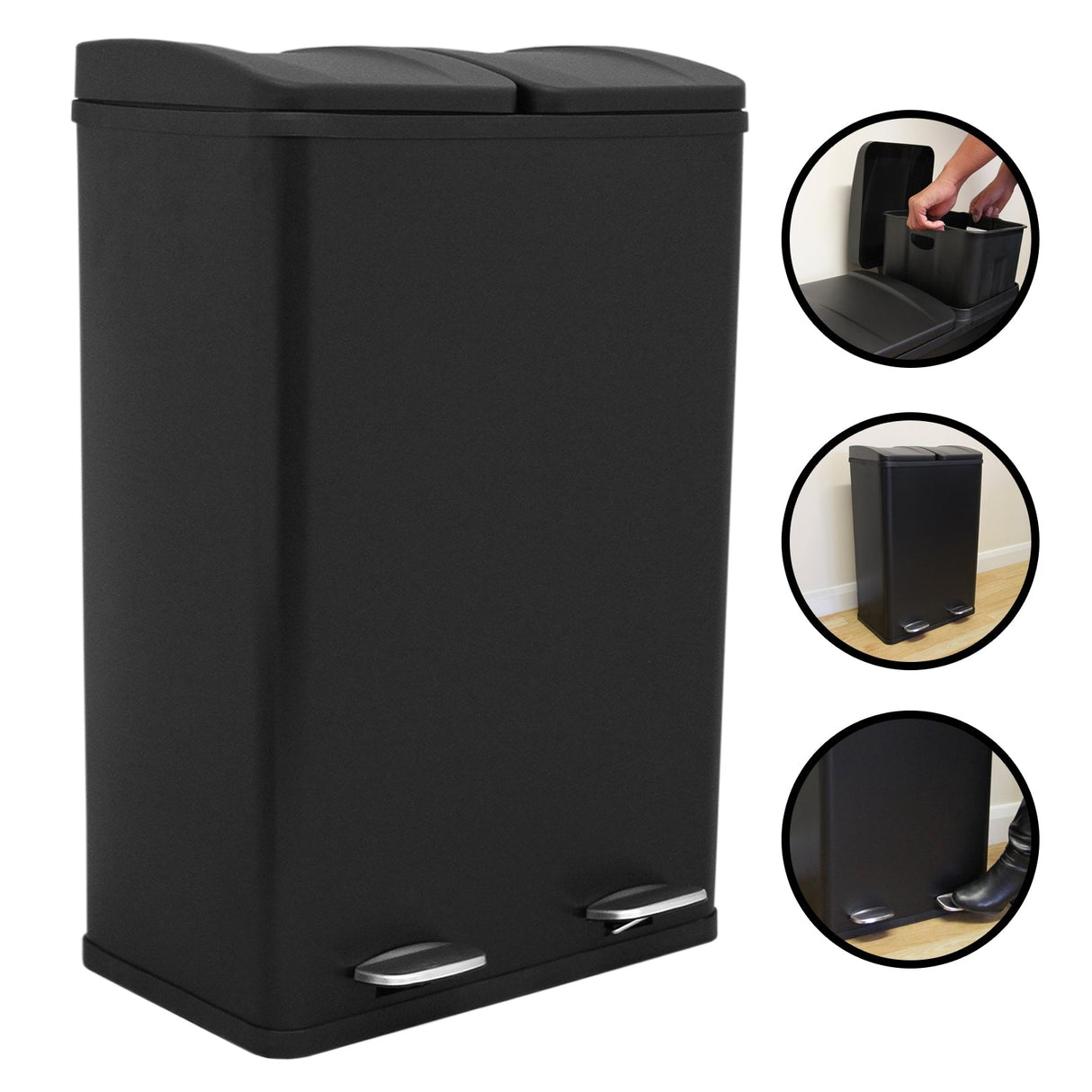 60L Dual Pedal Bin In Black