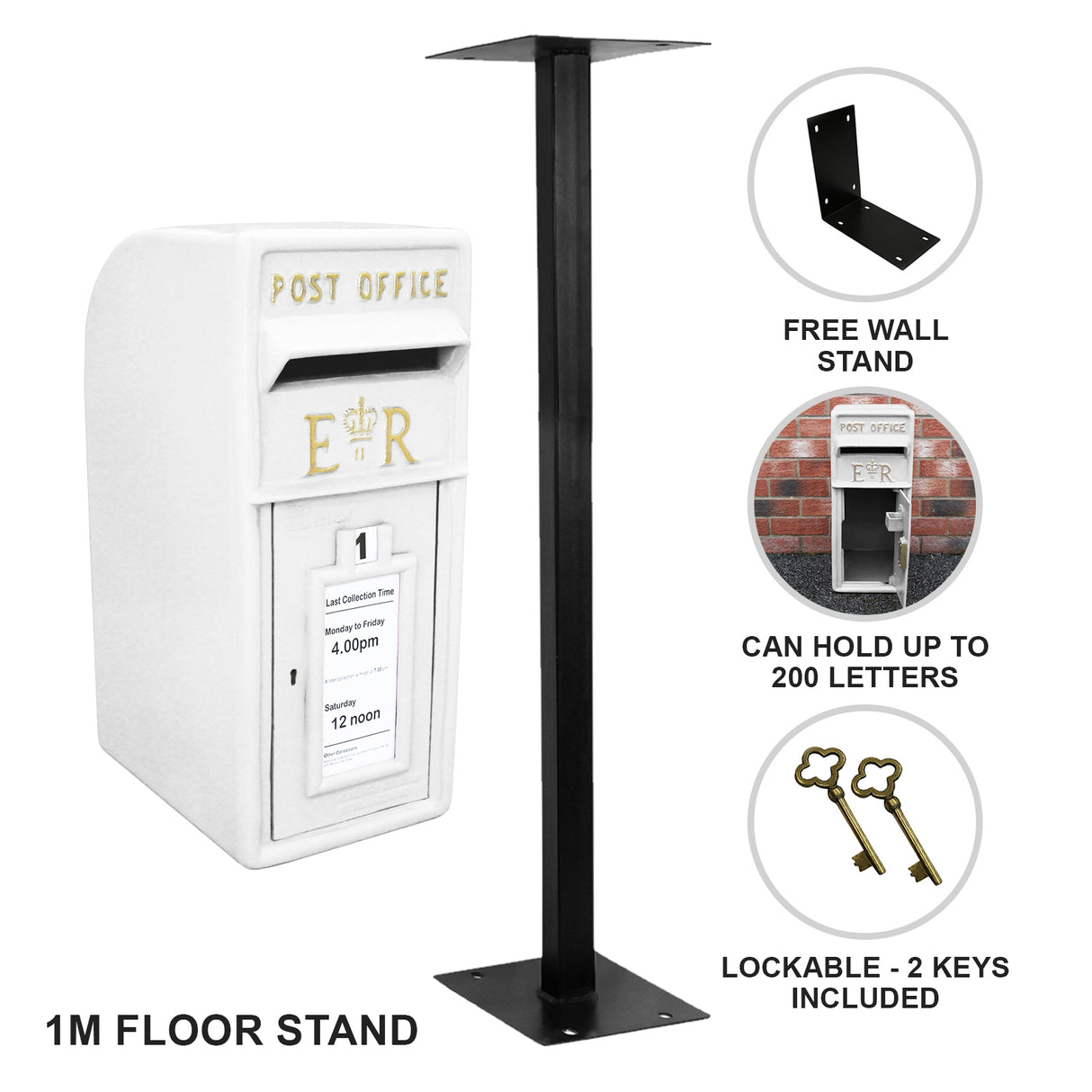 White Royal Mail Post Box with Stand