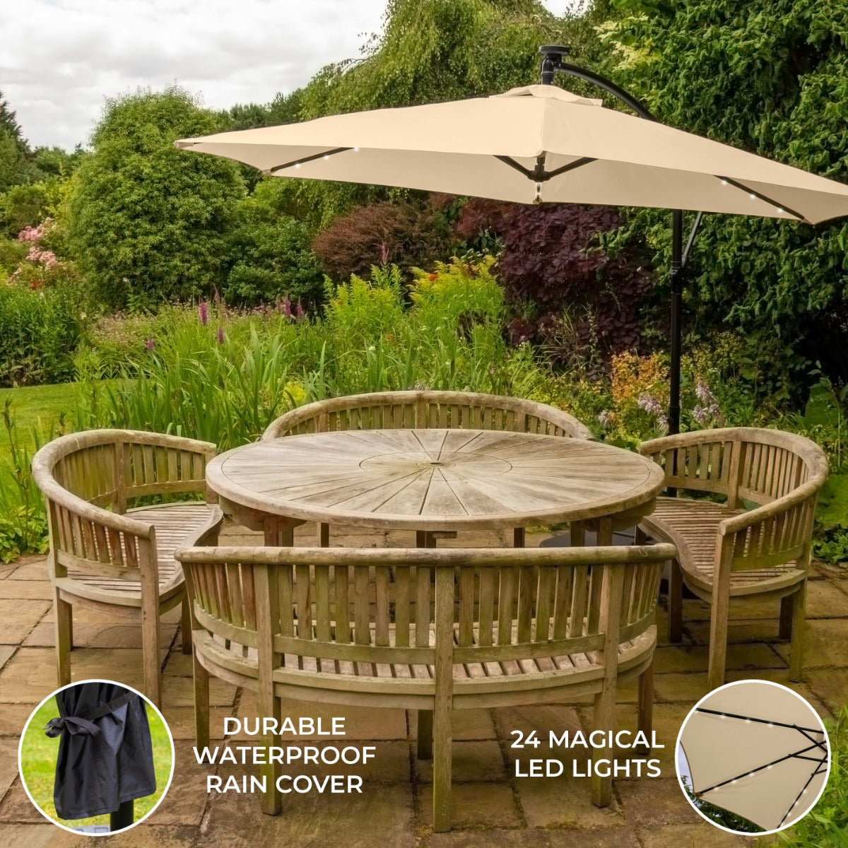 Beige 3m LED Cantilever Parasol