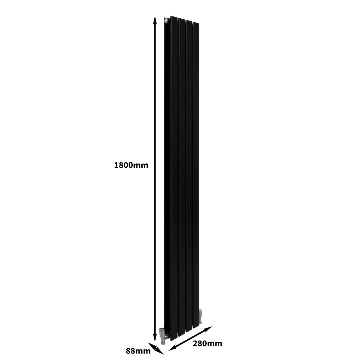 Designer Flat Panel Radiators Matt Black 1800mm x 280mm