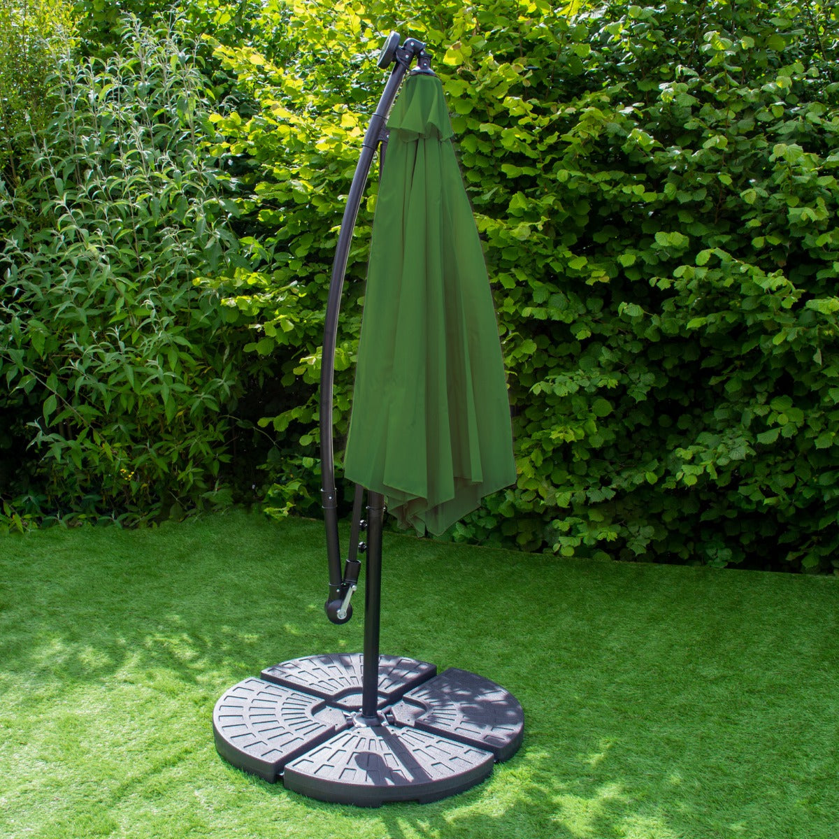 Green 3m LED Cantilever Parasol With Fan Base