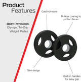 2 x 1.25kg Olympic Tri-Grip Rubber Weight Black Plates