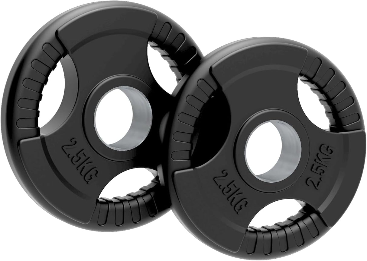 2 x 2.5kg Olympic Tri-Grip Rubber Weight Black Plates