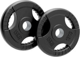 2 x 15kg Olympic Tri-Grip Rubber Weight Black Plates